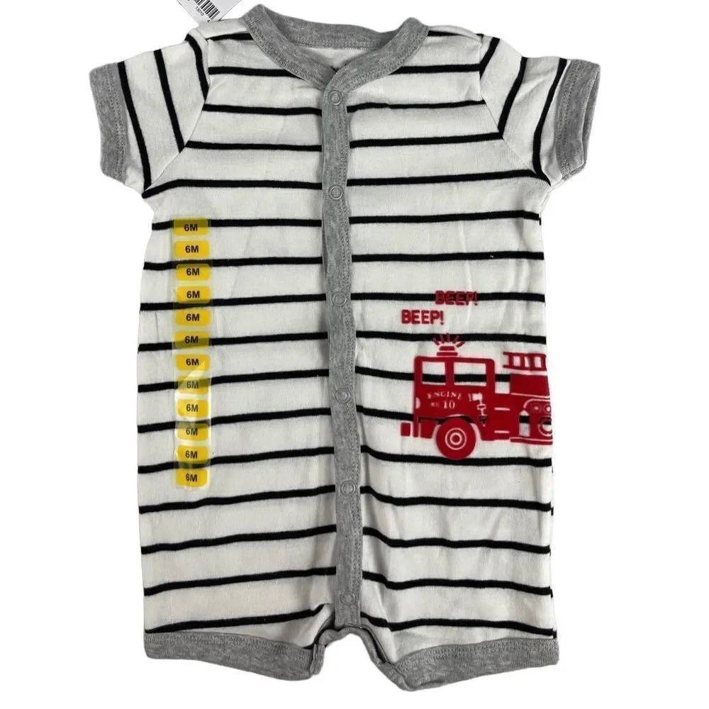 Carter’s NWT boys striped button‎ up body suit with red train 6M